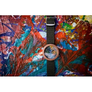 Zegarek drewniany Plank Elara z ręcznie malowaną tarczą przez artystę z Łodzi