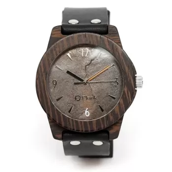 Zegarek drewniany Plank Barnim w kolorach Wenge (obudowa) / Naturalny Kamień (tarcza zegarka)