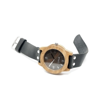 Zegarek drewniany Plank Strzebor w kolorach Jasny Dąb (obudowa) / Naturalny Kamień (tarcza zegarka)