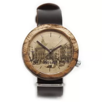 Zegarek drewniany Plank Vresna (limitowana edycja) z wizerunkiem Wrześni sprzed ponad 100 lat