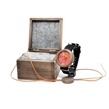 Zegarek drewniany Plank Kamień który się pali z bursztynem zatopionym w tarczy