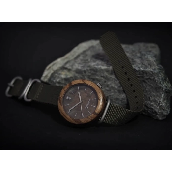 Zegarek drewniany Plank Meru z obudową z egzotycznego drewna Zebrano oraz tarczą z naturalnego kamienia